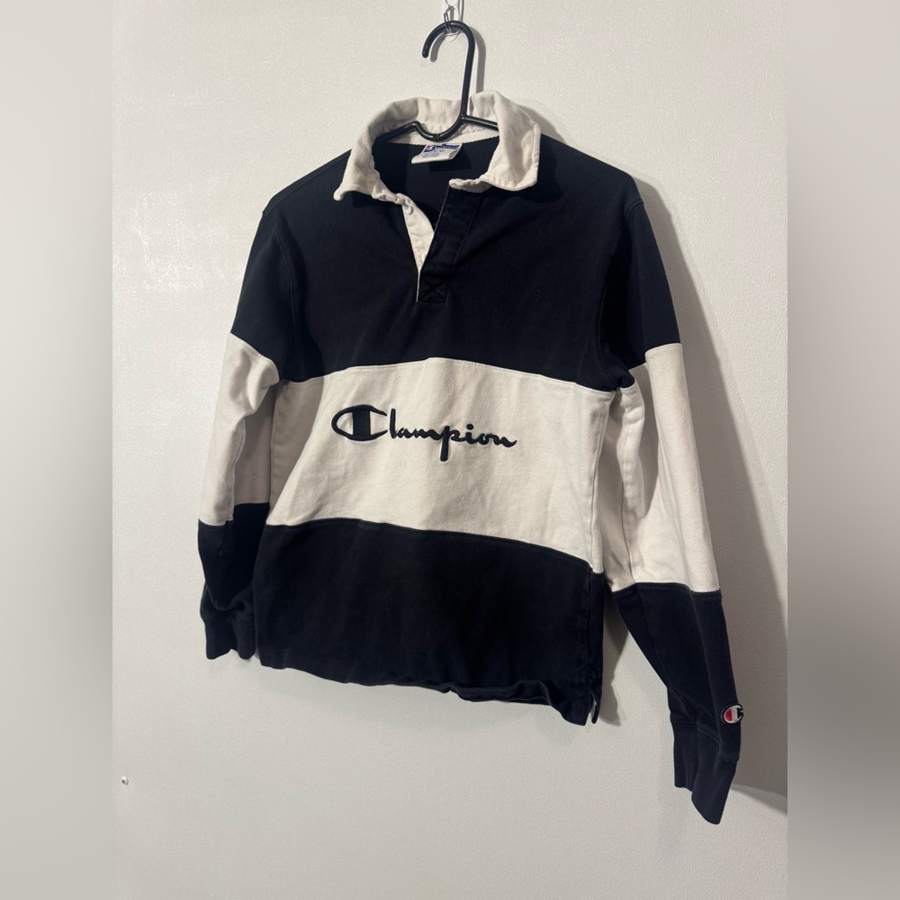 Black & White Champion Long Sleeve Polo Shirt🖤🤍